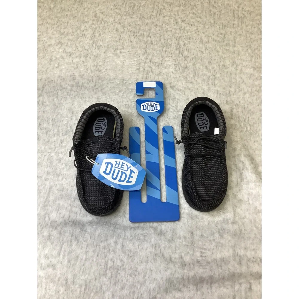 Hey Dude Wally Y Stretch Sox Kids Shoes Black Slip On Loafers C13 42072-060 NEW